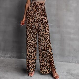 Rowdy Crowd Cheetah Print Wide Leg Split Hem Pants 🐆
